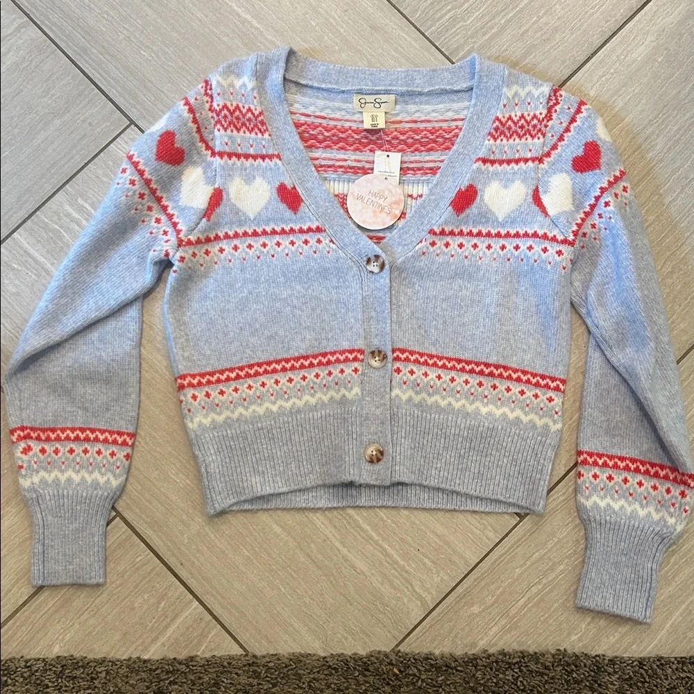 BNWT Jessica Simpson Button Down heart/valentines sweater/cardigan - Picture 1 of 7